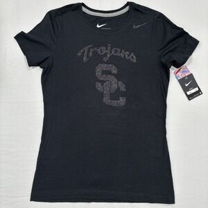 Nike SC Trojans T-Shirt Women's Large Black Slim Fit College Football Glitter